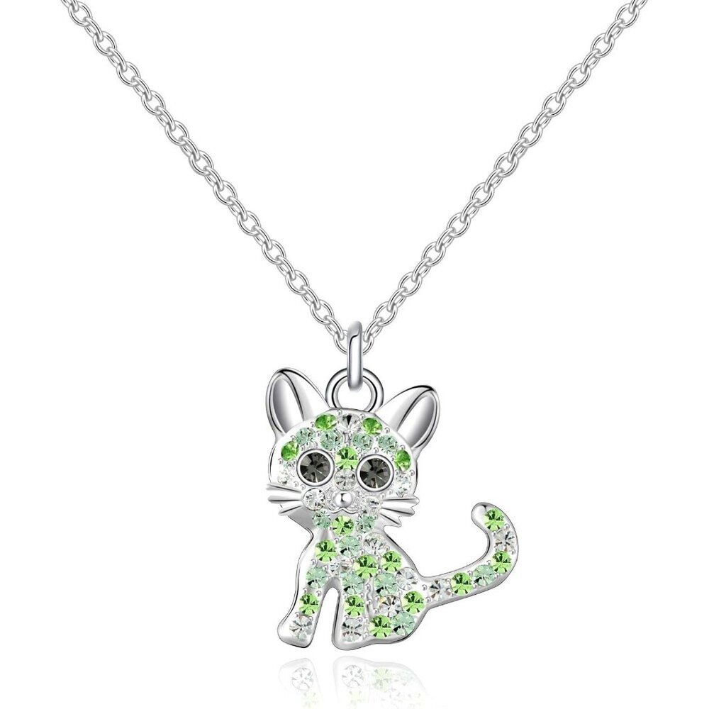 925 Sterling Silver Girls Peridot Birthstone Necklace For Cat Lover Women Girls